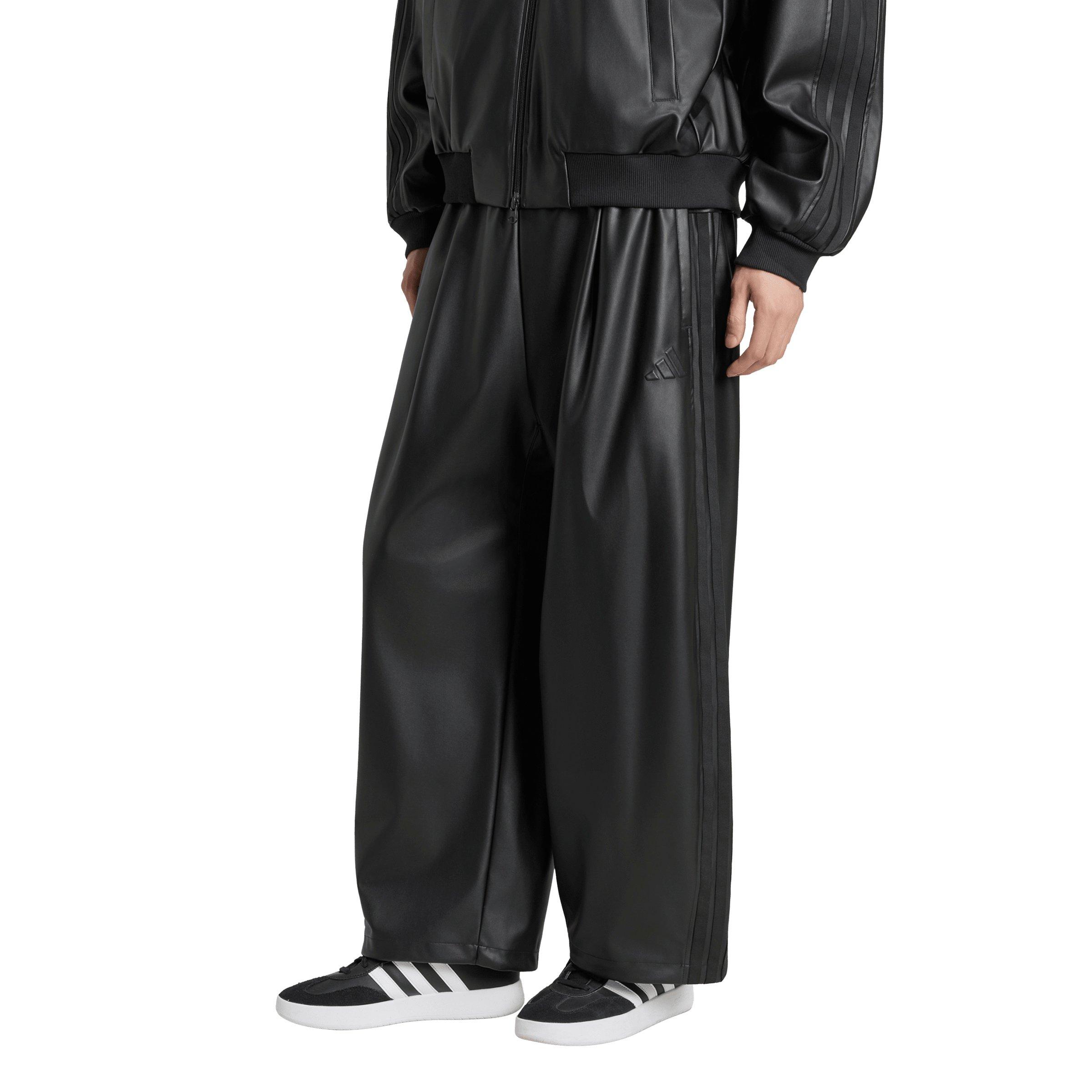adidas Men's Stadium Oversized Fit Fake Leather Full length Open Hem Pants - Black - BLACK
